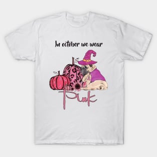 In October We Wear Pink Dog Mom - Pitbull Pumpkin Halloween T-Shirt